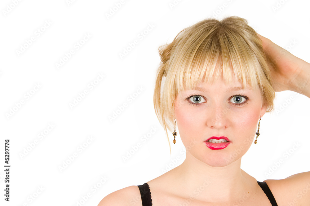 Naklejka premium Disturbed blond isolated on white