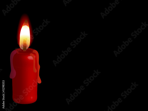 Red candle on the black background