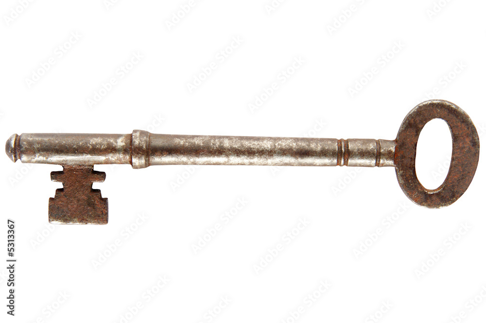 Old rusty key isolated on white. Old rusty key isolated on white.