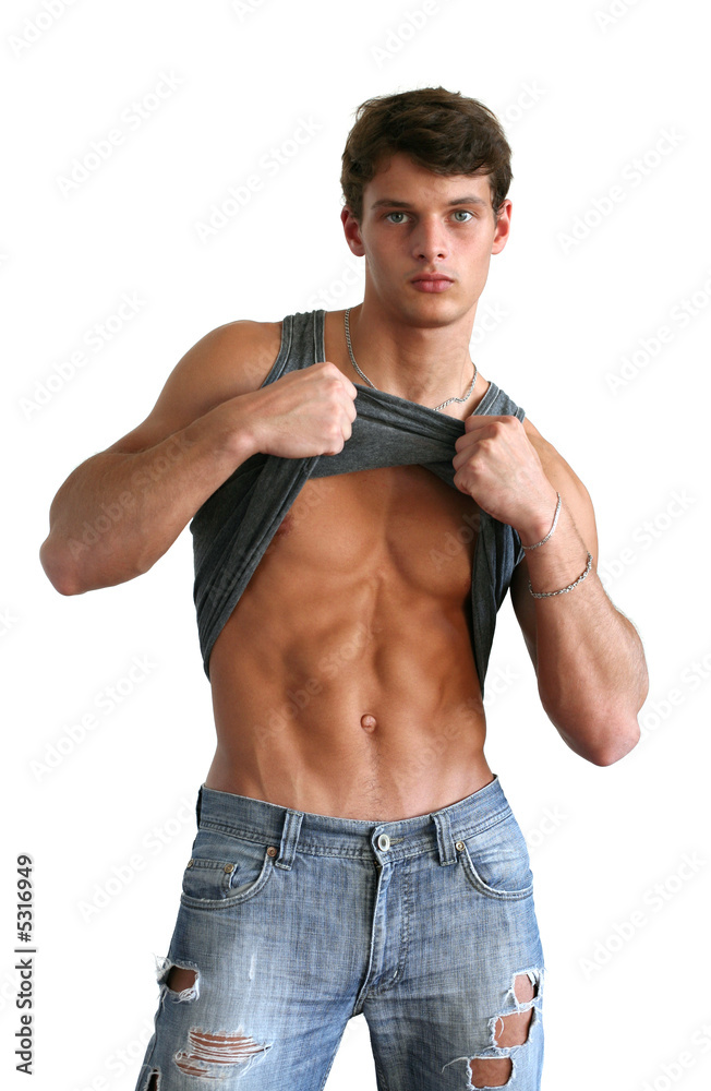 © Vladimir Wrangel - Sexy Man Showing His Six-Packs Isolated on White