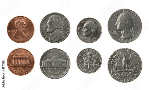 US Coins Collection Isolated on White photo