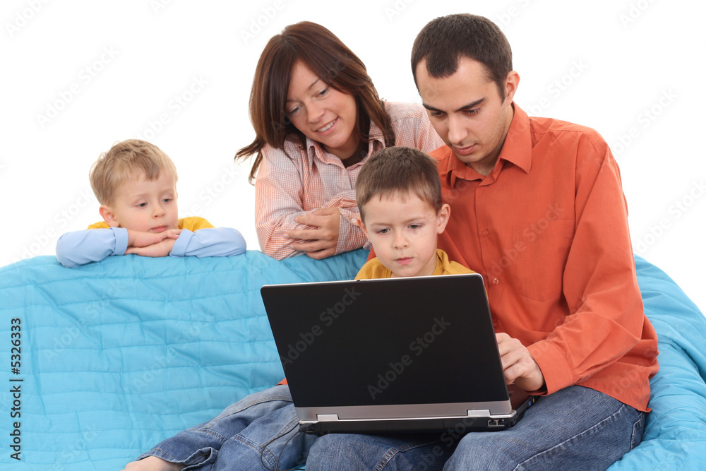 family using laptop