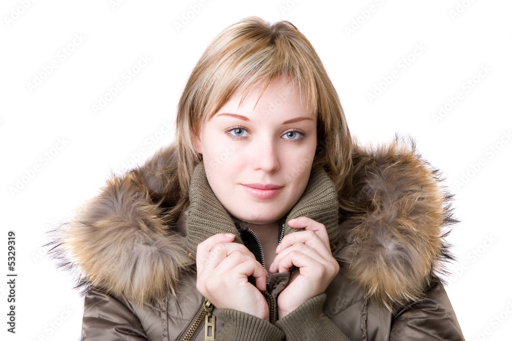 young girl in a jacket with a fur collar young girl in a jacket with a fur collar