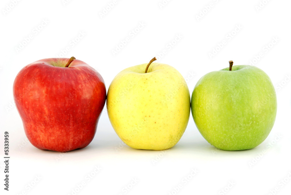 Three apples different colors looks like traffic light Three apples different colors looks like traffic light