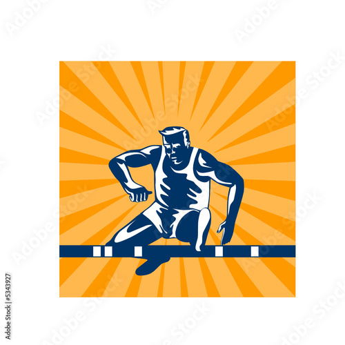 track and field athlete jumping hurdles