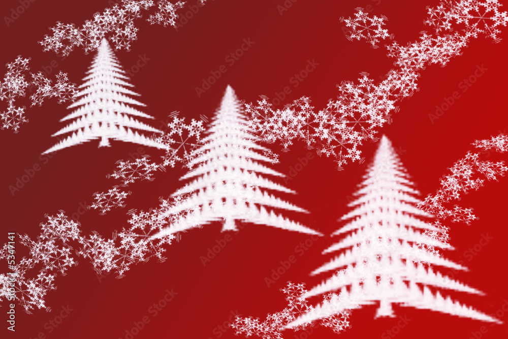 white snowflakes and fir tree on red gradiend background white snowflakes and fir tree on red gradiend background