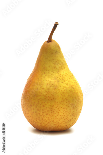 one yellow pear on white background