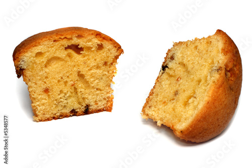 Two muffin pieces isolated on white background