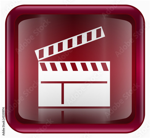 movie clapper board icon, red, isolated on white background photo