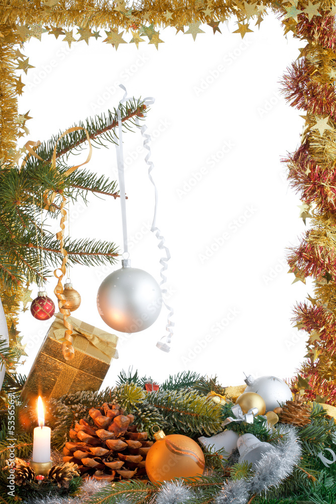 Fototapeta premium Christmas decorations of ball, ribbons and garlands.