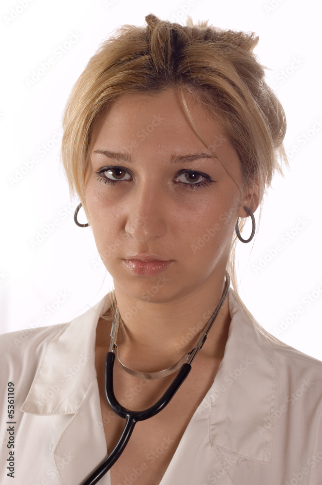Portrait doctor female with stethoscope on white Portrait doctor female with stethoscope on white