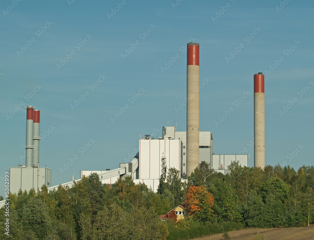 Electric power station in the autumn, view