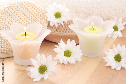 beauty treatment - towel candles and flower 