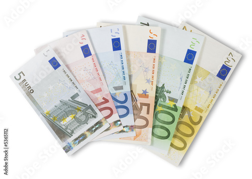 Assortment of Euro currency banknotes