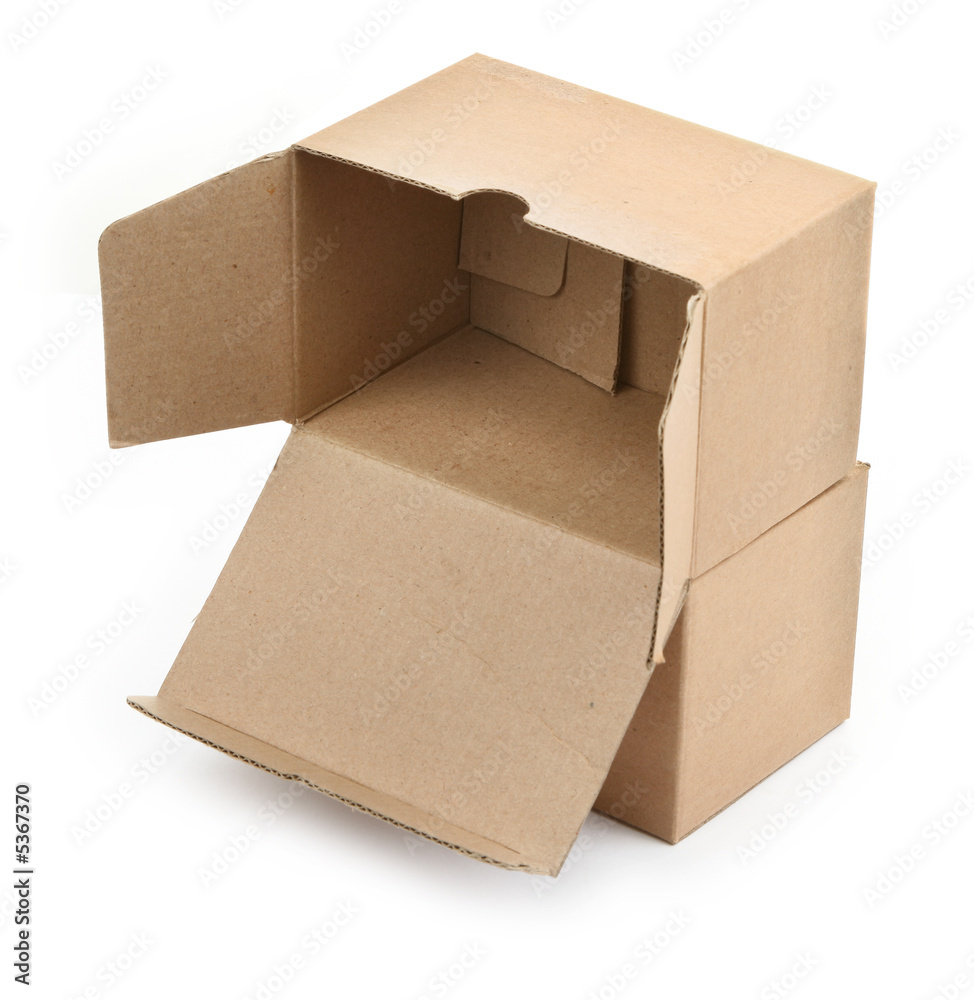 two cardboard boxes against white background, 
