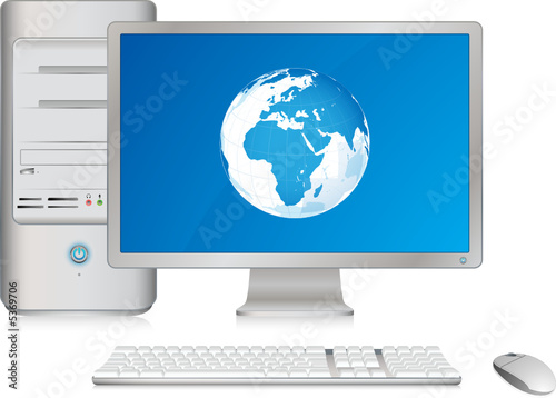 Ordinateur de bureau et planète terre