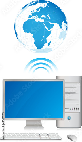 Ordinateur de bureau et planète terre