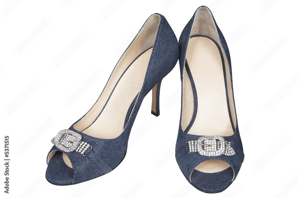 Shoes from a jeans fabric with an ornament Shoes from a jeans fabric with an ornament