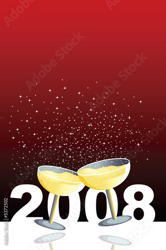 Red illustration of glasses in a new year celebration.
