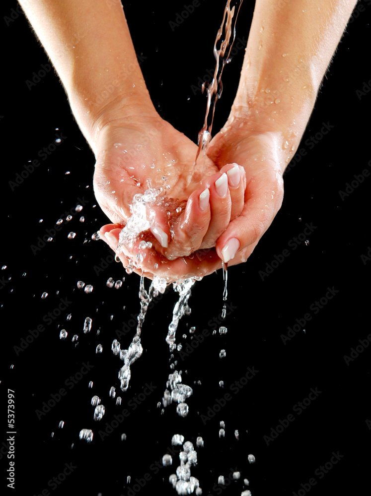 Fototapeta premium Cleaning - elegance woman hand on black.