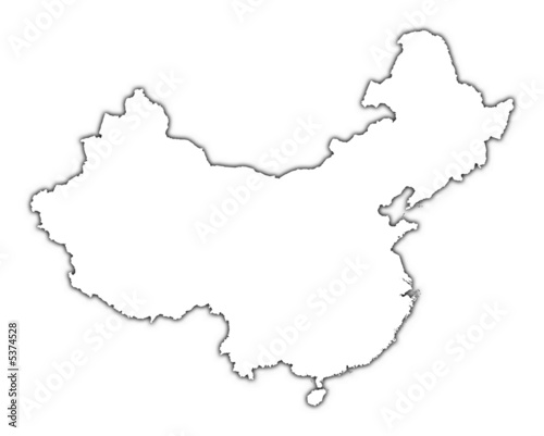 China outline map with shadow.
