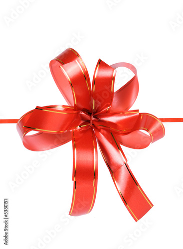Red gift ribbon with bow isolated on white background
