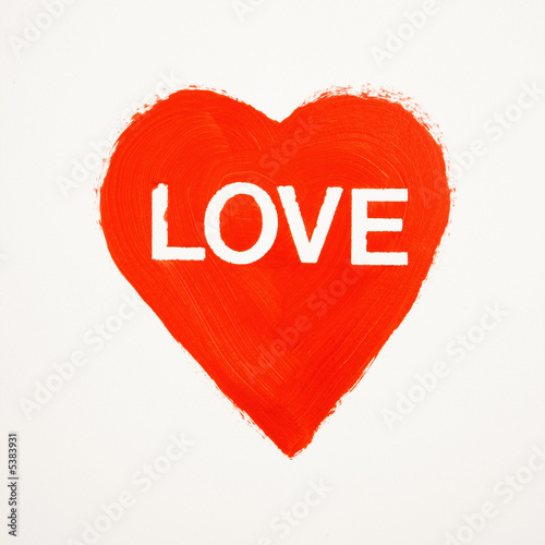 Red heart shape with text love.