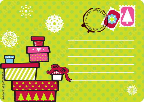 Christmas fun postcard with snowflakes, polka dot