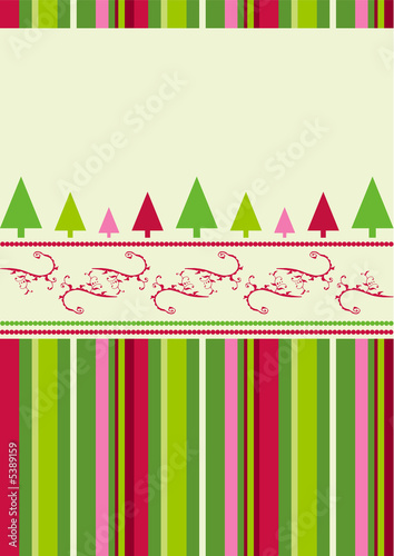 Christmas trees design with simplistic retro shapes on stripes