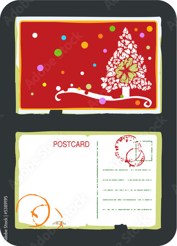 Vintage vector postcard design with flower Christmas tree