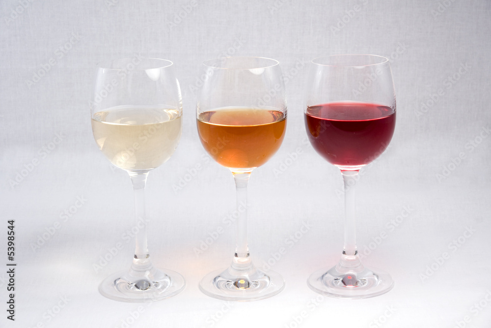 Three glasses with different alcoholic drink