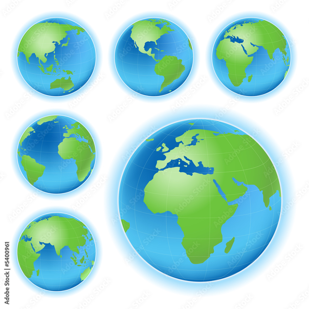 planet earth map from six views; illustration