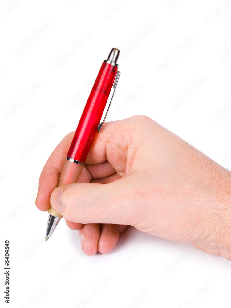 Pen in hand, isolated on white background Pen in hand, isolated on white background
