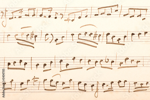 Old sheet of music score with hand-written notes
