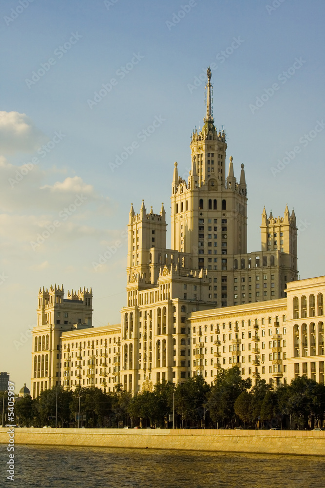 A view of a highrise Stalin epoque building in Moscow Russia