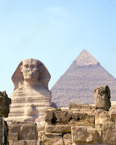 Sphinx and Pyramid of pharaoh Chephren  Giza  Egypt