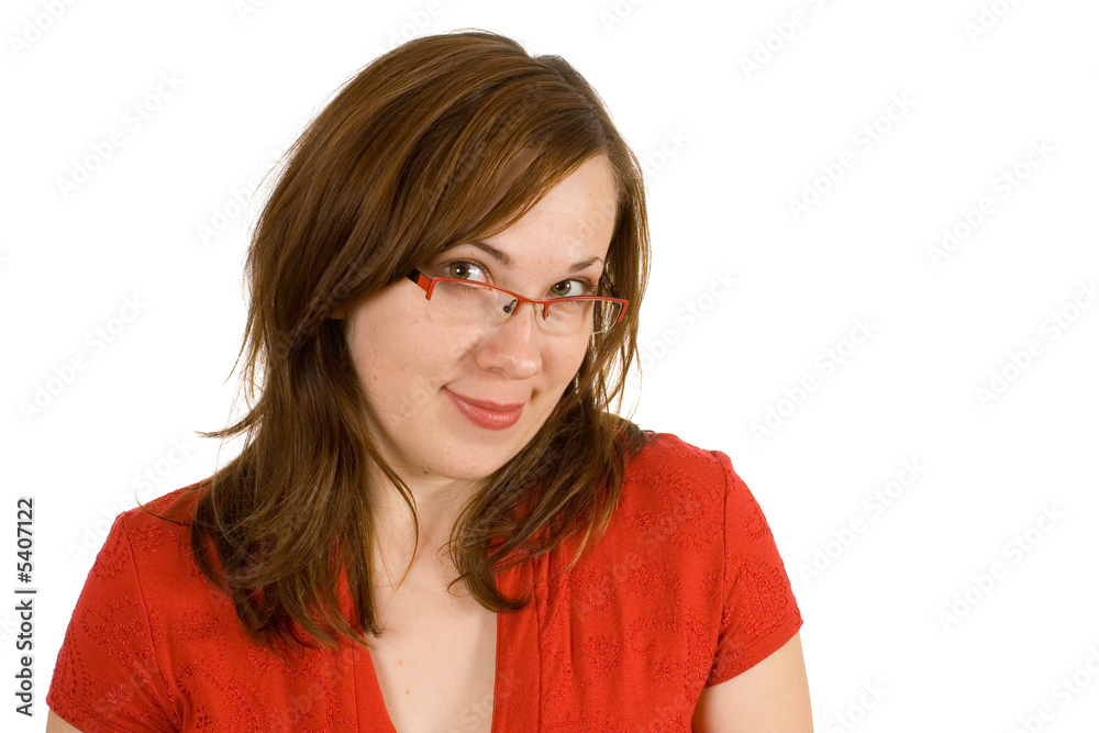 young girl with red specs, portrait