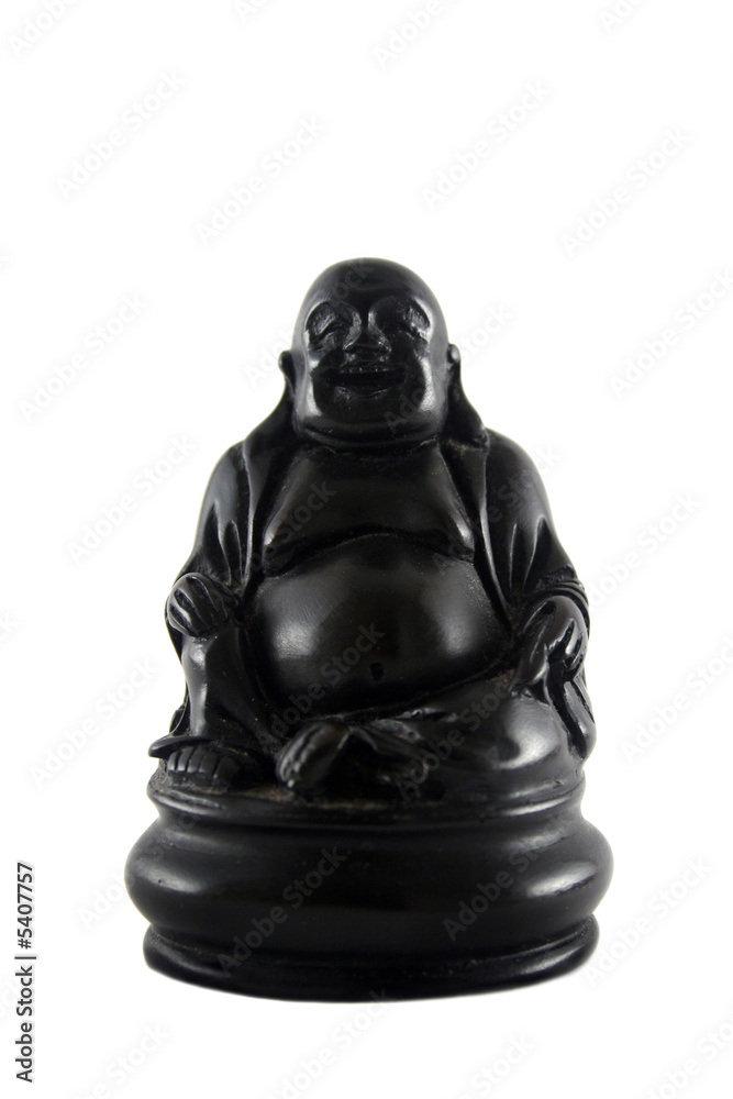 Hand carved black buddha isolated on white.