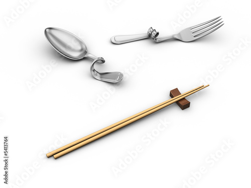 chopsticks and bent kitchenware