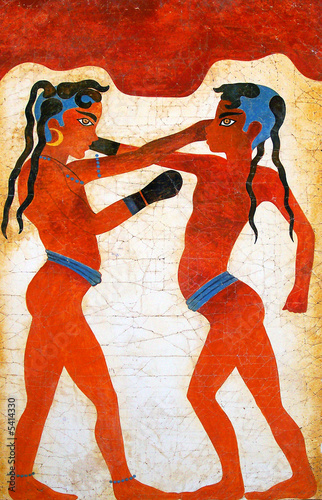 painting of boys boxing from akrotiri on the island of santorini photo