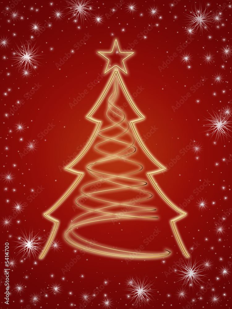 golden 3d christmas tree gold stars white lights red background. golden 3d christmas tree gold stars white lights red background.
