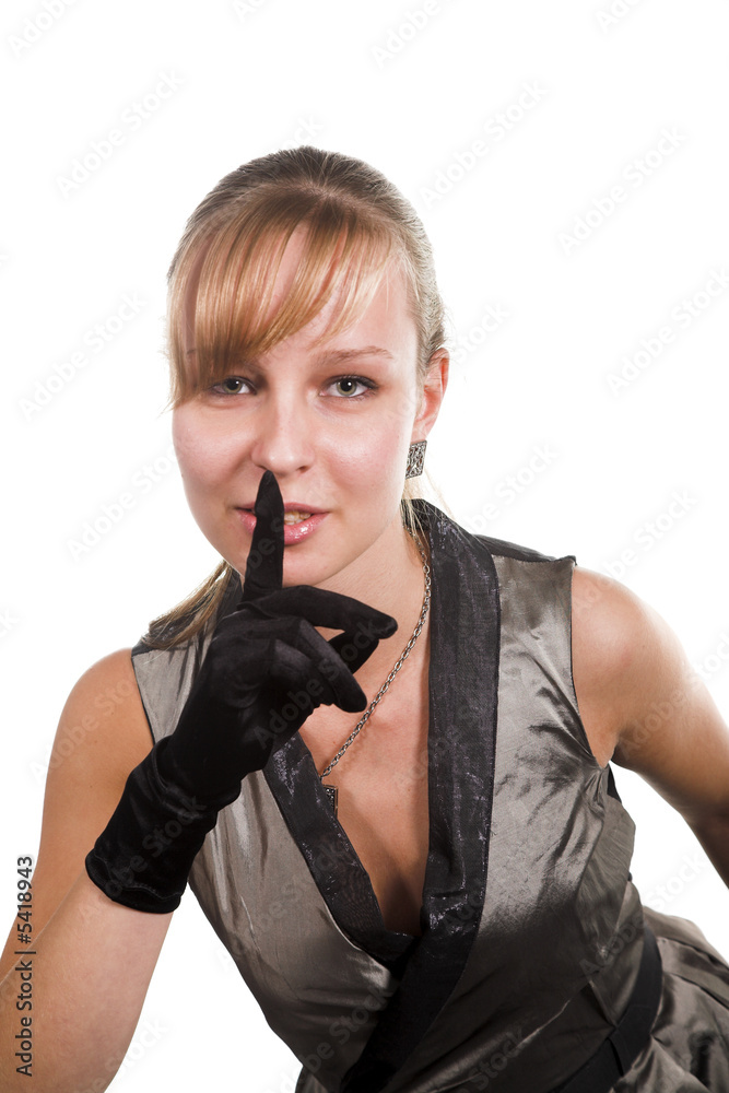 young beauty woman with finger near her mouth young beauty woman with finger near her mouth