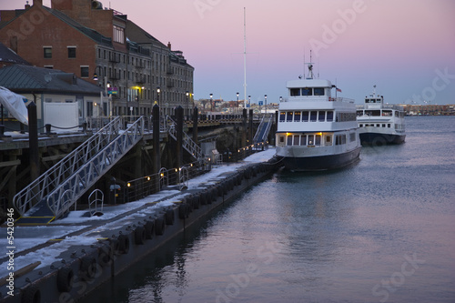 Boston harbor on a winter evening