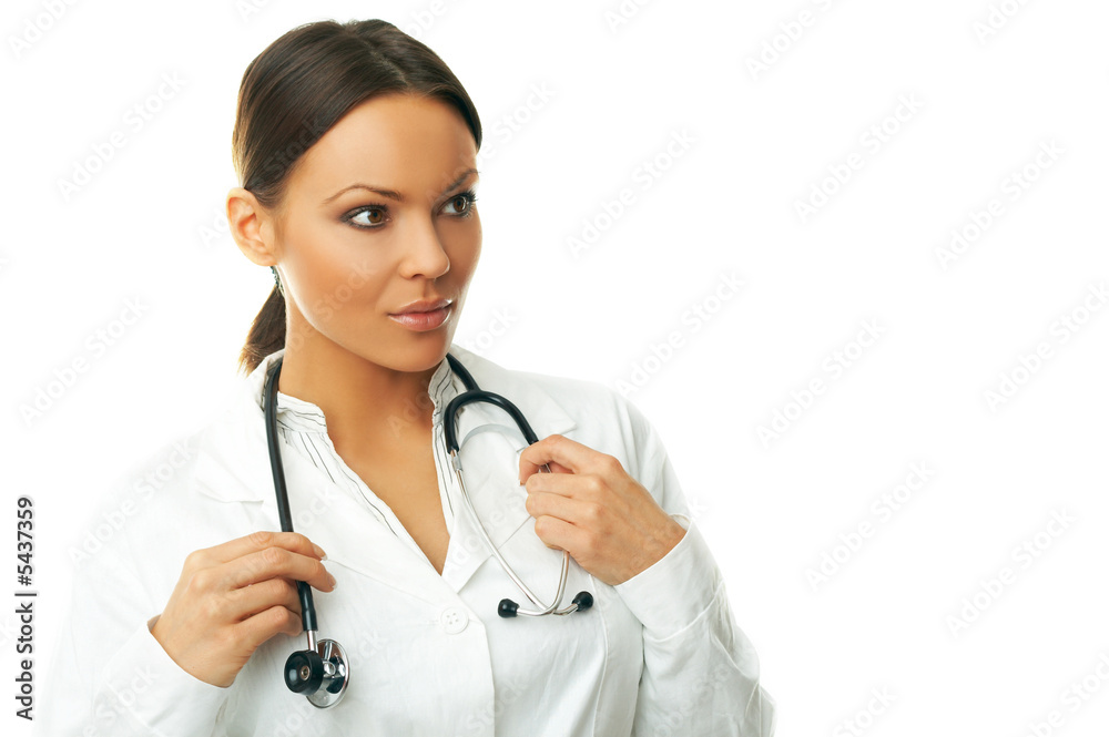 20-25 years old beautiful female doctor isolates on white 20-25 years old beautiful female doctor isolates on white