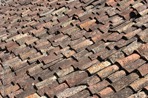 close-up of old tiled roof texture