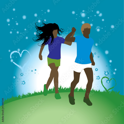Couple on nature, walk under the moon