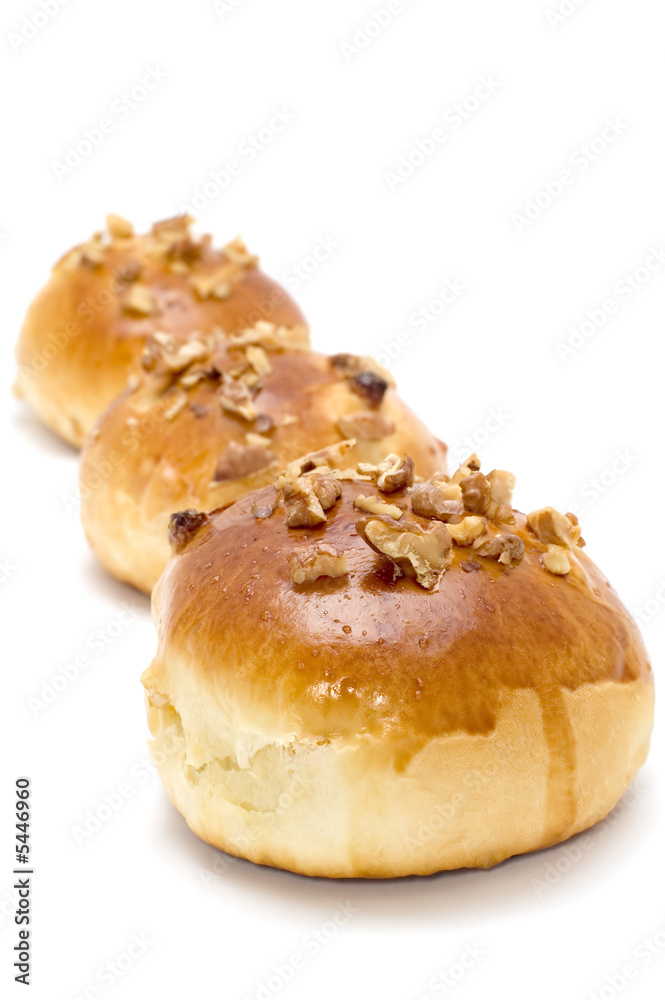 object on white - food - bun with nuts