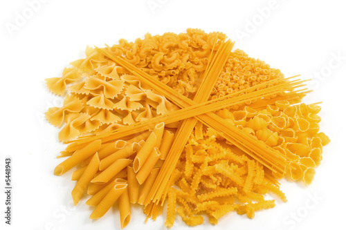 assorted pasta over white background