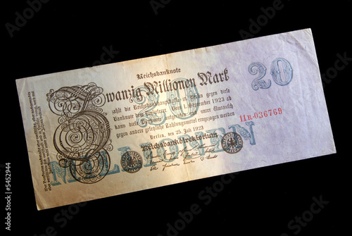 Obsolete  20 Million Mark German Bank Note From Weimar Inflation photo