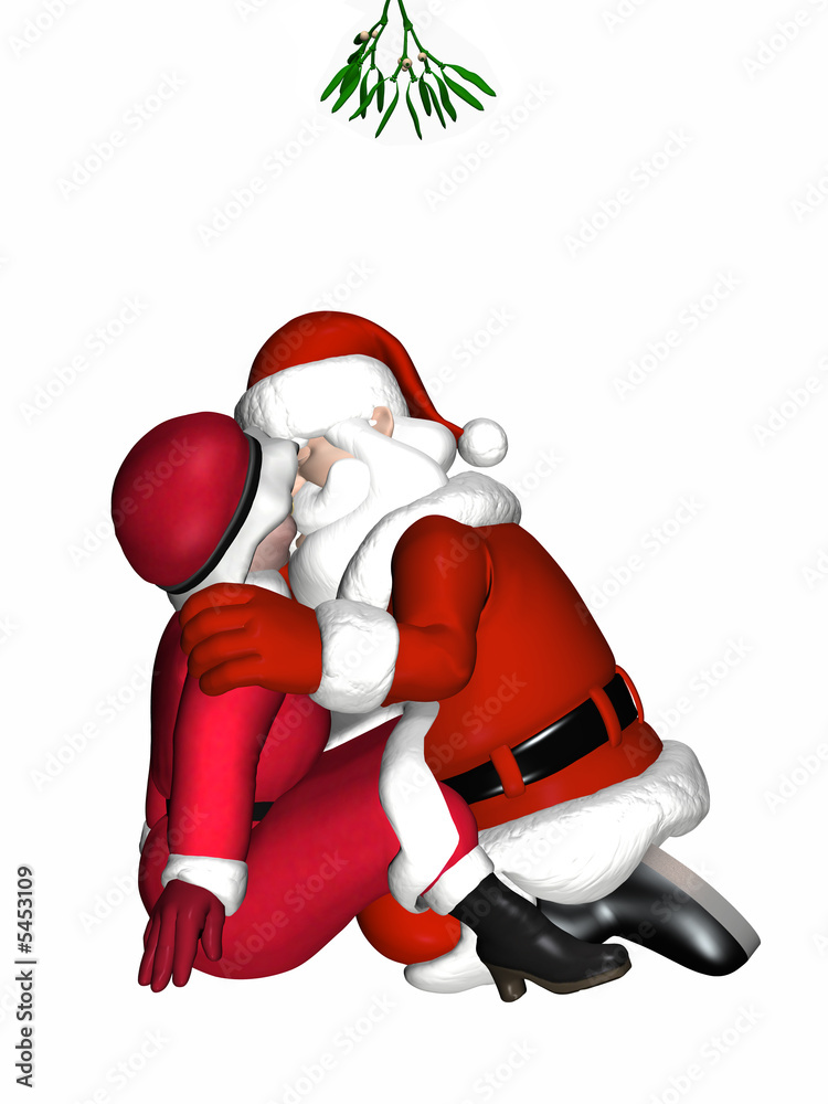 Mr and Mrs Claus kissing under some mistletoe. Mr and Mrs Claus kissing under some mistletoe.
